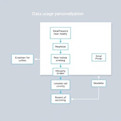 Diagramma di flusso che illustra come vengono utilizzate le informazioni raccolte, mostrando i diversi processi come personalizzazione, elaborazione ordini, invio di newsletter e miglioramento del sito.