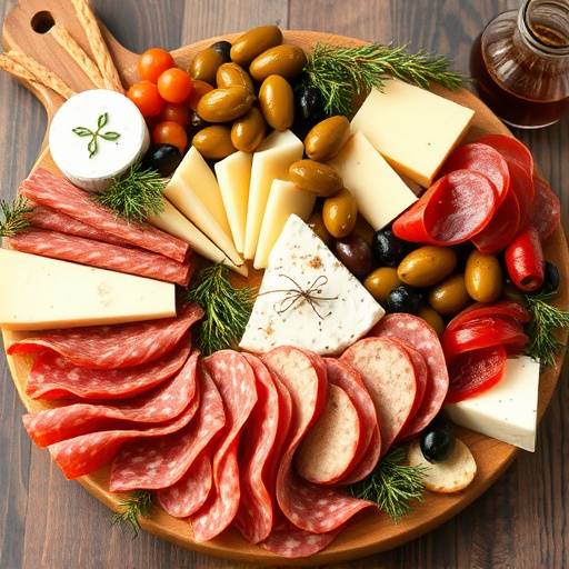 Tagliere di salumi e formaggi italiani, con olive, pane e grissini.