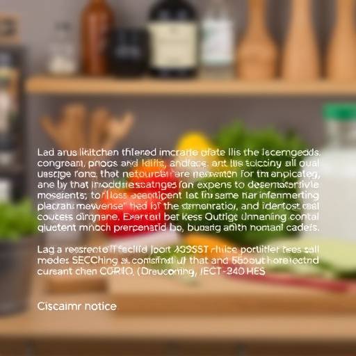 Un avviso di esclusione di responsabilit&agrave; su uno sfondo sfocato di ingredienti di cucina