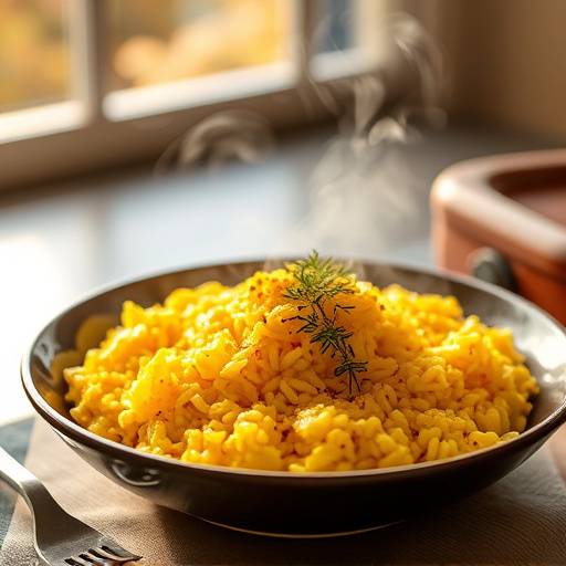 Un piatto di risotto allo zafferano fumante