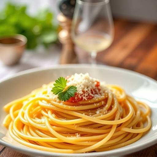 Un piatto fumante di spaghetti alla carbonara, guarnito con parmigiano grattugiato e prezzemolo fresco.