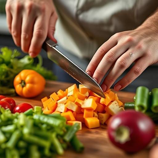 Una persona che utilizza un coltello affilato per tagliare le verdure